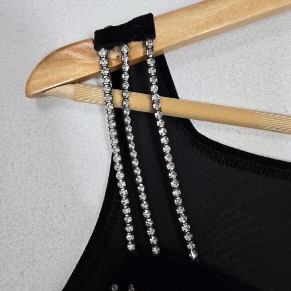 VTG 90s Velvet Crop Top Sz 12 Black Rhinestone Straps Evening Formal Whimsigoth - Picture 3 of 11